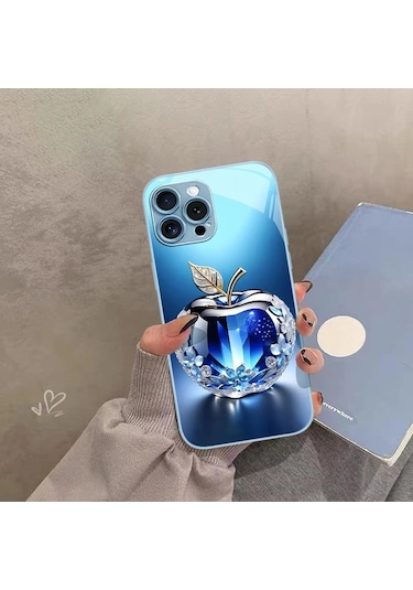 Willowhaven Mavi Kristal Elma Desenli iPhone Uyumlu 16 Plus Lüks Kılıf  Seçeneği