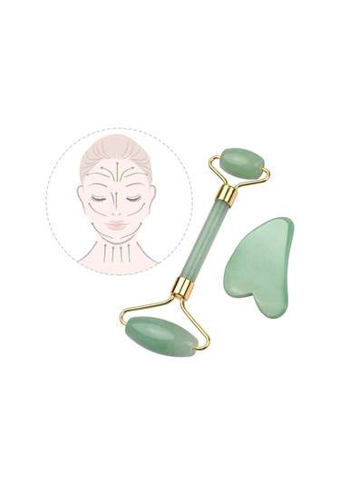 Gajeena Yeşil Jade Güzellik Aleti Seti: Kalp Şekilli Gövde/ Yüz Tırnak Ve İki Uçlu Rulman - Kas Gevşetici, Kuru Cilt Bakımı, Güzellik Masajı Yeşil