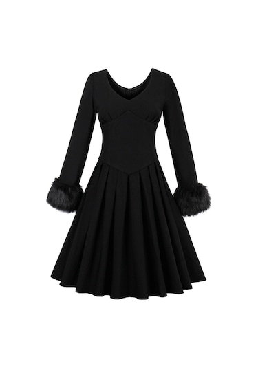 Toridas Kürk Detaylı Kadın Elbise 1701siyah 001