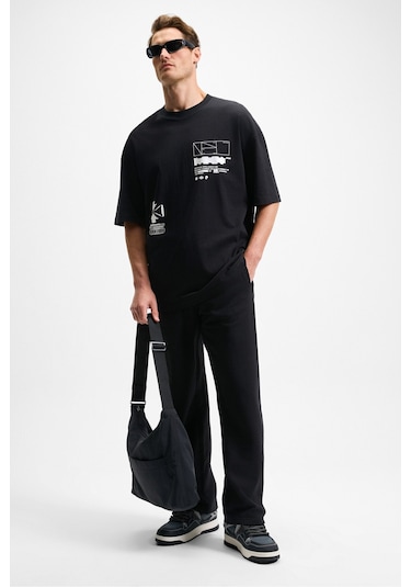 Grımelange DOTTI Beli Lastikli Kordonlu Yanları Cepli Relaxed Fit Erkek Eşofman Altı - Siyah