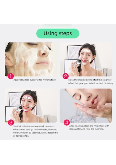 Sones Gözenekleri Ve Siyah Noktaları Temizlemek İçin 4'ü 1 Arada Elektrikli Yüz Temizleme Fırçası Makyaj Temizleme Fırçası Su Geçirmez Silikon Temizleme Aleti Beyaz