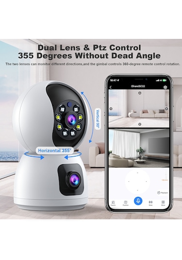 Maiyame 4mp Ev Güvenliği Kamera, Çift Lensli Ptz Wifi Ip Kamera, Bebek Bakıcısı, Hareket Algılama, İki Yönlü Ses, Gece Görüşü, Uzak Erişim