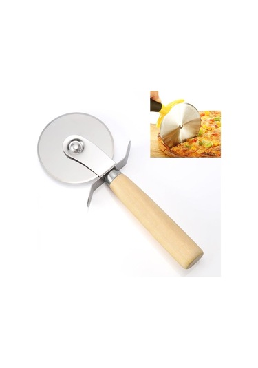 Cbtx Paslanmaz Çelik Pizza Ocağı Pizza Tekerleği Bıçağı Ve Kek Bıçağı Ahşap