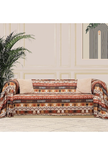 SoftMicro Etnik Desenli Boho Toprak Koltuk Örtüsü Kanepe Örtüsü 180 x 220 CM