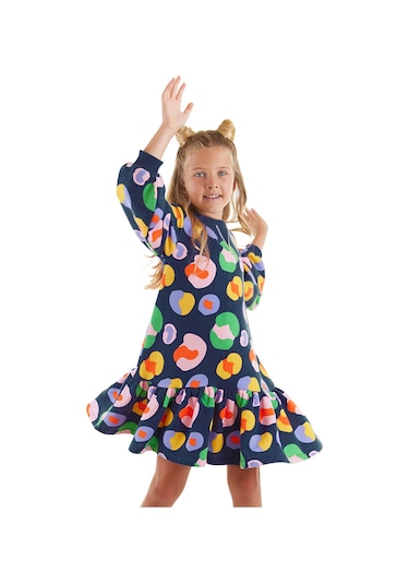 Denokids Mshb&g Renkli Çiçekli Kız Çocuk Lacivert Elbise Çok Renkli