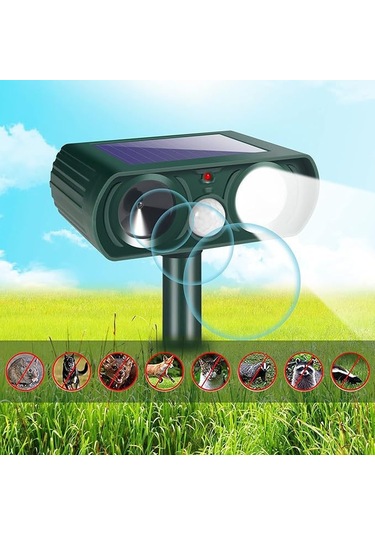 Hangfox Güneş Enerjili Ultrasonik Hayvan Kovucu, Yeşil Renk, 8m Etki Mesafesi, 110 Algılama Açı, Ipx4 Su Geçirmez, Sıçan-kedi-köpek-yılan Kovucu