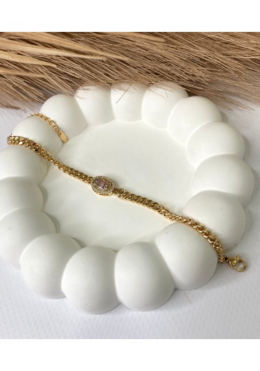 Altın / Gold Renk Oval Halka Zirkon Taşlı Xupıng Bileklik Gold