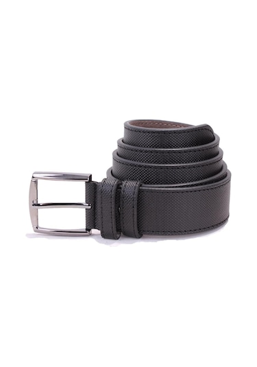 Dagoster DMK26-354 Siyah 4 CM Suni Deri Erkek Kemer Siyah Baskılı Siyah