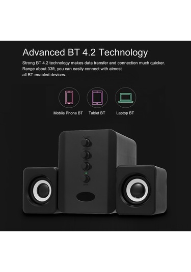 Yifomall D-202 Bt 4.2 Kablolu Hoparlör Seti, 3.5mm Bağlantı, 10m Mesafe, 3w Güç, Bilgisayar/ Telefon İçin Siyah