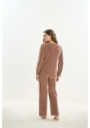 Kadın Uzun Kol Kadife Kahve Pijama Takım C3t9n1o61 001