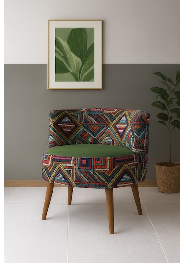 Sydney Berjer - Dijital Baskı Kumaş Modern Tekli Koltuk - Yeşil Yeşil