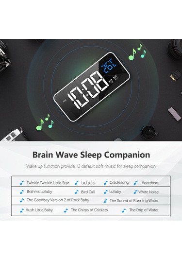 Dofolink Led Müzik Saat, Akıllı Ses Kontrol, 2 Alarm Ayarı, 4 Seviye Parlaklık, Gümüş/beşik/siyah, İçin Li-poly Batarya