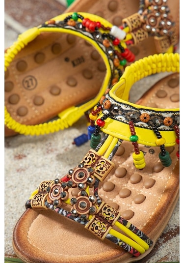 Khayt Alice Anatomik Fashion Taşlı Çocuk Sandalet Sarı