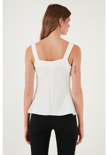 Lela Fitted Fit V Yaka Düğmeli Bayan Yelek 611Fyl145 Ekru