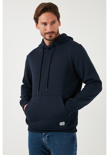 Buratti Regular Fit Kapüşonlu Kanguru Cepli Içi Tüylü Yumuşak Şardonlu Erkek Sweat 5905281 Koyu Lacivert