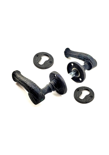 Antika Tarz Dekoratif Pirinç Rozetli Oda Kapı Kolu - 49 Mm, Oksit Çok Renkli