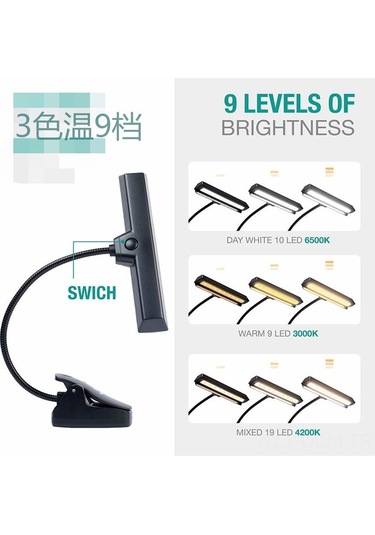 Qingmipy Müzik Notaları İçin Şarj Edilebilir Göz Koruyucu Led Lamba, 19 Led, 3 Renk Sıcaklığı, Ayarlanabilir Parlaklık Diğer