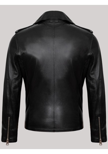 Hakiki Kuzu Derisi Siyah Erkek Deri Mont Kemerli Deri Ceket Siyah