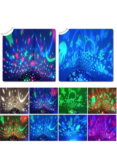 Vkemall Siyah Usb Led Star Projeksiyon Lambası - 360 Döner, 8 Renkli Işık, Konfor Işığı, Odalar İçin Romantik Ambiyans Aydınlatması Siyah