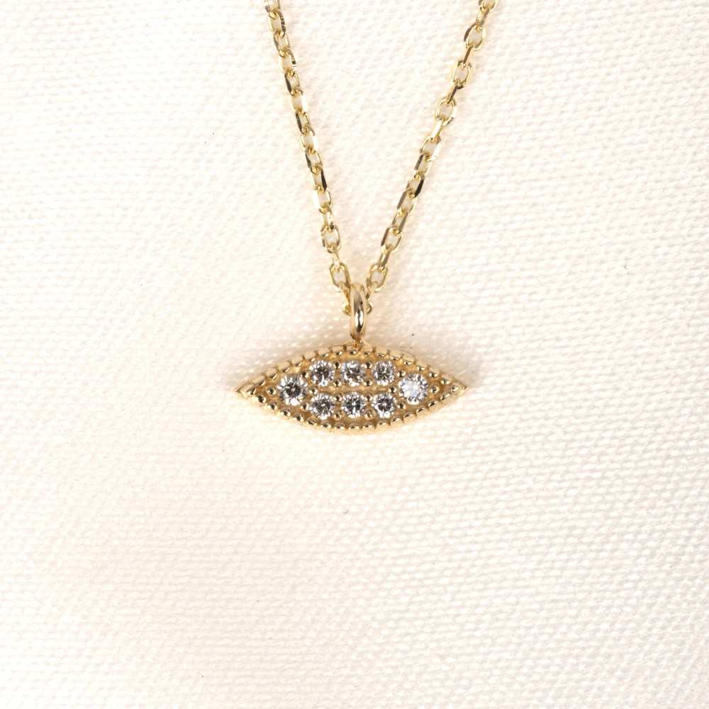 Gümüş Kolye - Mekik Taşlı Tasarım 925 Ayar Gümüş Kolye Sarı