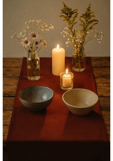 Bordo Şık Masa Runnerı 50x150 Cm Modern Ve Zarif Masa Örtüsü Runner Bordo