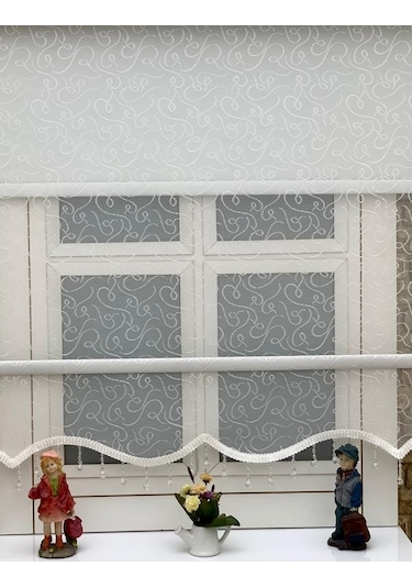 Ekru Spor Desenli Çift Mekanızmalı Tül Stor Perde (125402906)