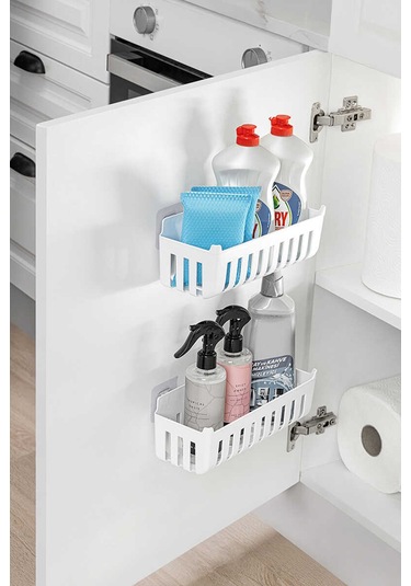 Primanova Deby 2'li Yapışkanlı Banyo Rafı Beyaz Beyaz