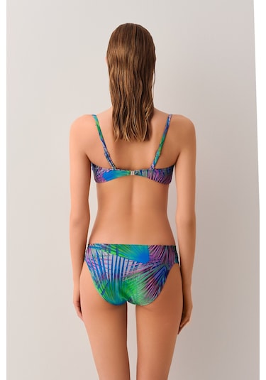 Suwen Palm Yanı Pileli Bikini Alt Sb25560372372 Palmiye Desenli