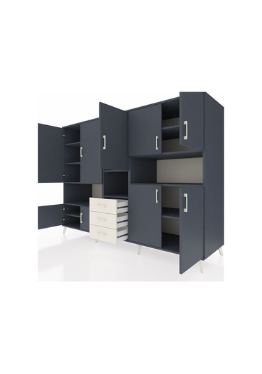 Kronos Dolap 13 Raflı 3 Çekmeceli 9 Kapaklı 220x59x163 Antrasit-a Antrasit-antrasit/aytaşı