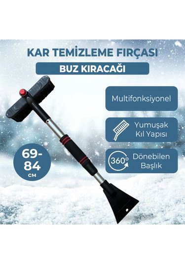 85 Cm Buz Kırıcı Araç Kar Temizleme Fırçası Kırmızı Gri