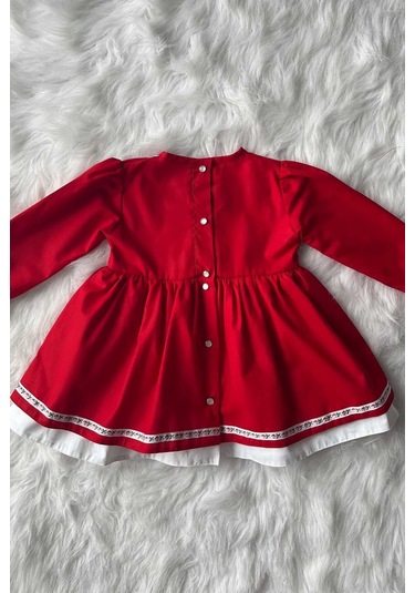 Dantel Ve Kurdele Detaylı Kırmızı Kız Çocuk Bebek Bayram 23 Nisan Elbise 001