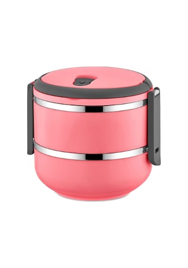 2 Katlı Sızdırmaz Yemek Termosu Sefer Tası Saklama Kabı Pembe 1.5 L