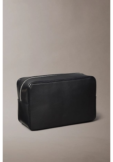 Erkek Yazı Logo Plakalı Aksesuar Çantası - Siyah Black