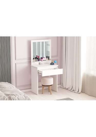 Luna Makyaj Masası, Raflı, Çekmeceli, Aynalı, Beyaz