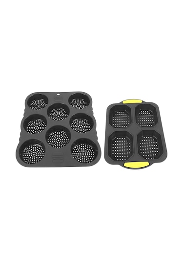 Shineyee Silikon Fırın Kalıbı Seti: 4 Lü Baguette Ve 8 Lü Hamburger Formu - Isı Dayanıklı, Kuru Dış Yumuşak İç, Kolay Temizleme Diğer