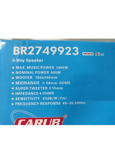 16x22 Cm Oval Hoparlör 6x9 İnç Kapaklı 1000w 5 Çıkışlı Br2749923