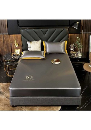 Yingfu Derin Gri 1.8m Yatak İçin İpucu Desenli Buz İpi Battaniye Seti - Yatak Koruyucu, Toz Önleyici, Konforlu Üçlü Takım DiğER