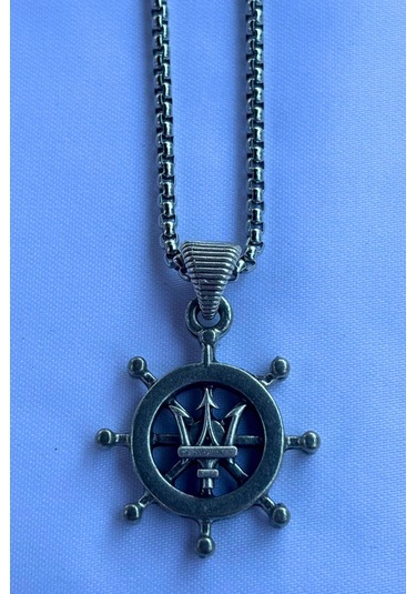 Mızraklı Dümen El İşçiliği Paslanmaz Çelik Zincir Erkek Kolye Gümüş