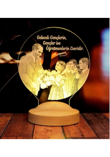 Baş Öğretmen Mustafa Kemal Atatürk ve Öğrenciler, Öğretmene Hediye Atatürk Sözleri Yazılabilen Led Lamba