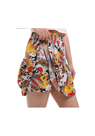 Çizgi Film Karakterli Jarse Kumaş Şort Etek-432-çok Renkli Çok Renkli