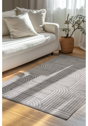 Revna Gri Yıkanabilir Halı Kaydırmaz Tabanlı Pamuk Dokuma Salon Mutfak Koridor İçin Gri