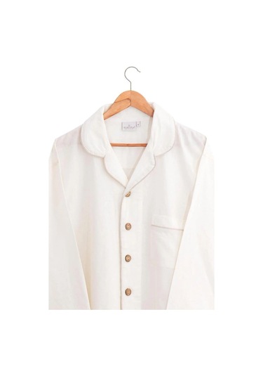 Ecocotton Reya Krem %100 Organik Pamuk Keten Erkek Pijama Takımı Krem