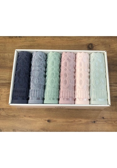 6 Lı Royam Hazangülü Mira %100 Pamuklu Kutulu El Yüz Havlusu Seti 50 X 90 Çok Renkli