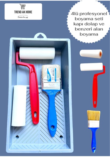 4lü Profesyonel Boyacı Seet Kapı Dolap Ve Benzeri Alan Boyama Fırça Plastik Rulo Yedek Rulo Başlık