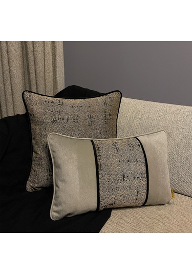 "moira" Kadife Dokulu Şerit Detaylı Kırlent 30x50 Gold - Vizon