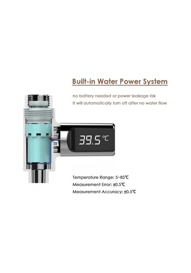 Pazly Led Dijital 5 85 C Duş Termometresi, Gerçek Zamanlı Su Akış Monitörü, 360 Duş Takımı 58856616 Diğer