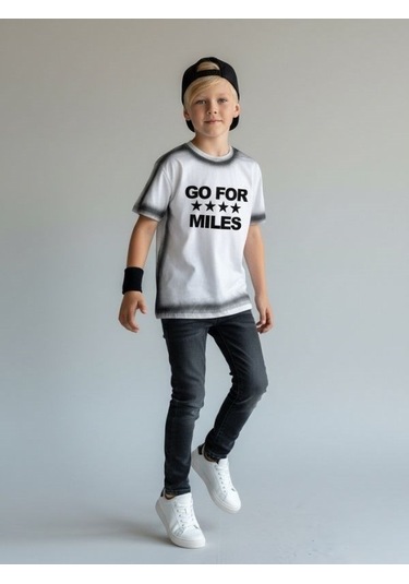 Zekids Çocuk Go For Miles Yazılı T-shirt-17192 Beyaz