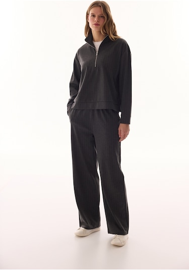 Penti Antrasit Fermuarlı Çizgili Sweatshirt