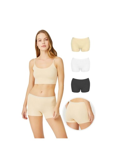 Basic Lazer Kesim Dikişsiz Kadın Boxer Külot 3'lü Paket Renkli-2 Çok Renkli