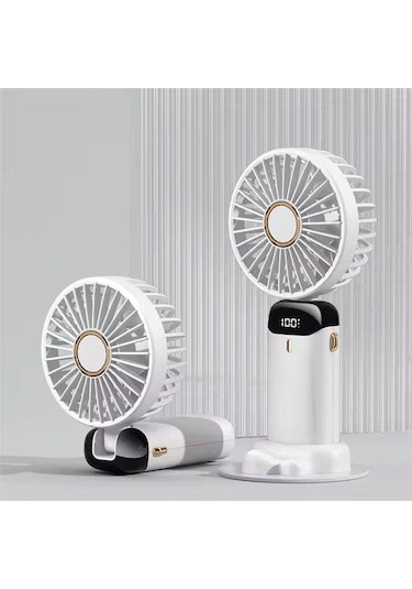 Mini El Fanı 5 Kademeli Dijital Led Göstergeli Boyun Askılı Mini Klima Vantilatör